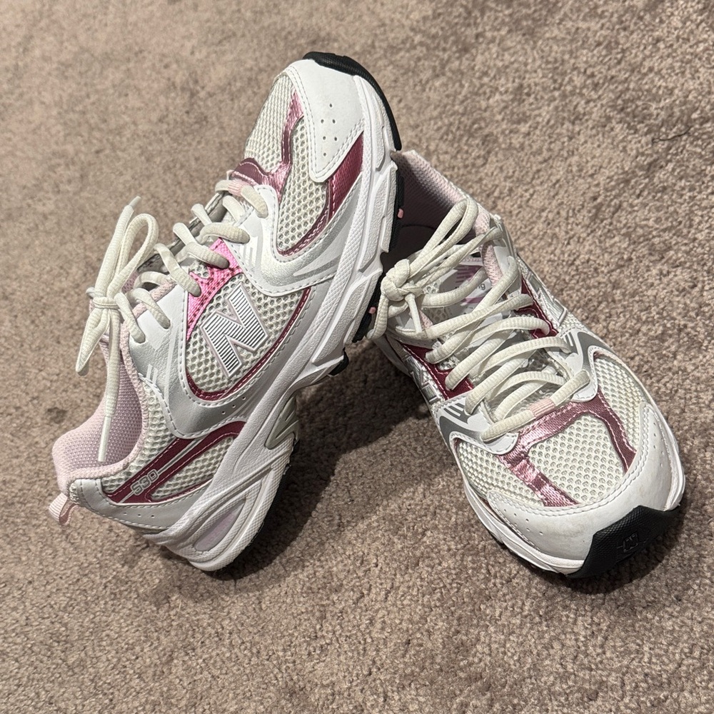 New Balance Kids White and Pink Athletic Sneakers